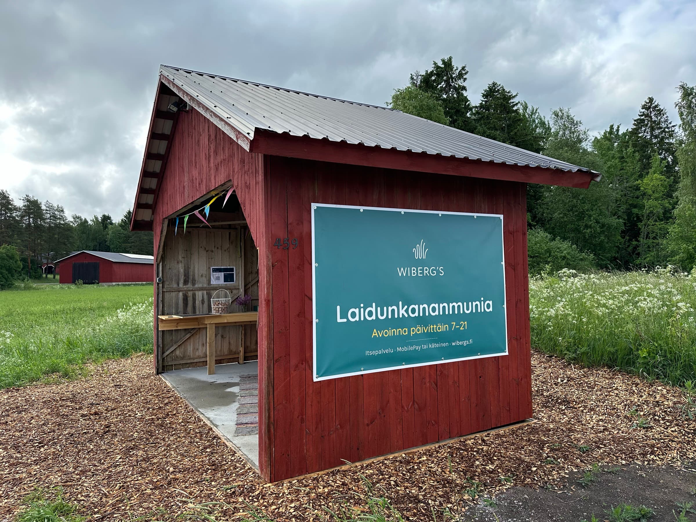 Wiberg's punainen tilapuoti kyltteineen